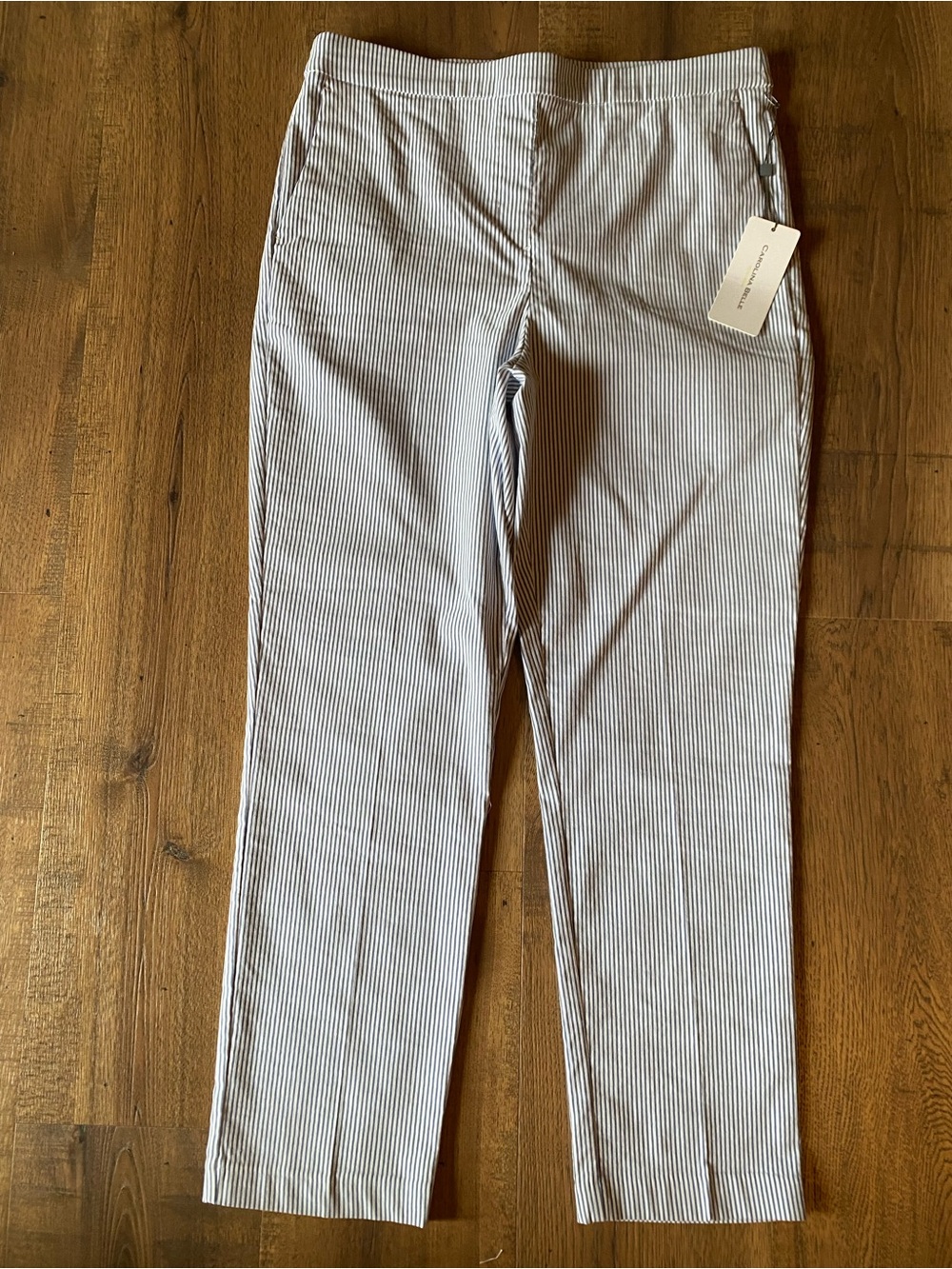 Carolina Belle Blue & White Pinstripe Pixie pant.  size 10 with 26 in inseam